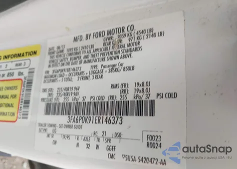 2014 Ford Fusion Titanium z USA, uszkodzony, nr VIN 3FA6P0K91ER146373